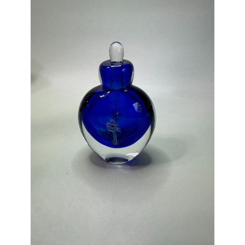 Vintage Cobalt Blue Millefiori Fower Perfume Bottle Art Glass with Stopper Empty - Picture 8 of 13